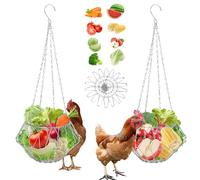 Hanging Chicken Feeder, Foldable Chicken Vegetable Hanging Feeder, Vegetable Basket, Fruit Basket, Flower Basket, Vegetable Fruits Feeder Basket with 4pcs Hanging Chain (2PCS)