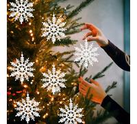Hanging Christmas Decorations, 24PCS Glitter Snowflake Ornaments for Xmas Tree, 4in White Snowflake Decorations