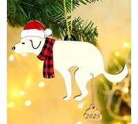 Hanging Christmas Dogs Ornaments for Tree 2025 Funny Wooden White Funny Dog Pooping 3.9" Xmas Farmhouse Hanging Decoration Gift for Dog Lovers Home Window Decor
