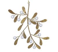 Hanging Christmas Mistletoe Room Decoration, Gold Christmas Decoration, Gold Brass Mistletoe Bunch with White Berries, Traditional Boho Xmas Room Decor, Bunch of Brass Mistletoe