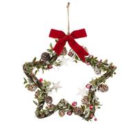 Hanging Christmas Star with Foliage - Red - Create your very own winter wonderland - A charming Christmas decoration adorned with berries, ribbon and artificial winter foliage