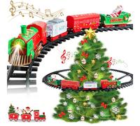 Hanging Christmas Train Set - VATOS 2 IN 1 Train Toy with Light Sound for Kids, Train Toy Set Around & Under Tree, Best Indoor Christmas Decoration for Family Yard Garden