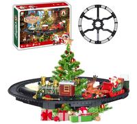 Hanging Christmas Train Set with lights and sound, hanging Christmas tree decorations, equipped with locomotives, carriages, sleds, and tracks, for children