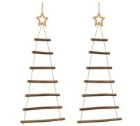 Hanging Christmas Trees with Top Stars Xmas Tree 2 pcs Natural Branch vidaXL