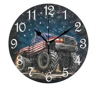 Hanging Clock,American Flag Heavy Truck Stars,Large Number Digital Wall Clocks Modern Decor Clocks for School Home 25cm