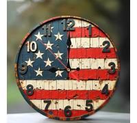 Hanging Clock,American Flag Rustic Vintage,Modern Round Clocks Decorative Decor Clocks for Kitchen Living Room 25cm
