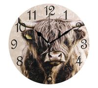 Hanging Clock,Brown Highland Cow,Large Number Digital Wall Clocks Easy To Read Decor Clocks for Bathroom Bedroom 25cm