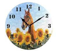 Hanging Clock,Brown Horse in Sunflowers,Large Number Digital Wall Clocks Decorative Decor Clocks for School Office 25cm