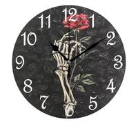 Hanging Clock,Roses Skeleton Hand,Decorative Round Clocks Modern Decor Clocks for Bathroom Kitchen 25cm
