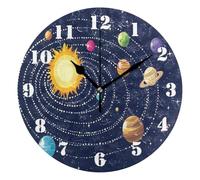 Hanging Clock,Sun Planet Navy Space,Frameless Digital Wall Clocks Easy To Read Round Clocks for Bathroom Bedroom 25cm