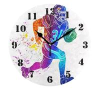 Hanging Clock,Watercolor American Football Player,Decorative Digital Wall Clocks Modern Decor Clocks for Bathroom Bedroom 25cm