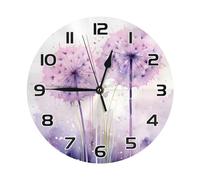 Hanging Clock,Watercolor Purple Dandelion,Decorative Digital Wall Clocks Easy To Read Decor Clocks for Classroom Kitchen 25cm
