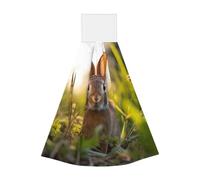 Hanging coral fleece hand towel, children's and adult bathroom and kitchen hanging hand towel, Rabbit in the grass super absorbent kitchen towel