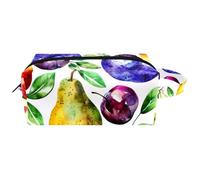 Hanging Cosmetic Bag, Colorful Fruits and Leaves of Pears and Plums Water-Resistant Toiletry Travel Bag for Women Men Girls, Portable Leather Makeup Small Pouch
