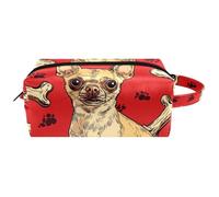 Hanging Cosmetic Bag, Cute Dogs and Bones Water-Resistant Toiletry Travel Bag for Women Men Girls, Portable Leather Makeup Small Pouch
