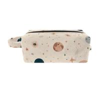 Hanging Cosmetic Bag, Cute Moons Stars and Planets on a Pastel Background Toiletry Travel Bag for Women Mens Girls Kids, Portable Makeup Small Pouch, 8.2 x 3.1 x 3.5 in