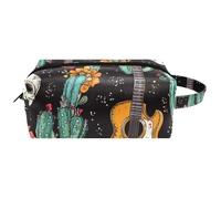 Hanging Cosmetic Bag, Day of The Dead Cacti Guitars Skulls Water-Resistant Toiletry Travel Bag for Women Men Girls, Portable Leather Makeup Small Pouch