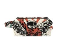 Hanging Cosmetic Bag, Racer in a Victory Pose with Checkered Flag Toiletry Travel Bag for Women Mens Girls Kids, Portable Makeup Small Pouch, 8.2 x 3.1 x 3.5 in