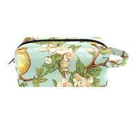 Hanging Cosmetic Bag, Spring Birds with Flowers Seamless Pattern Water-Resistant Toiletry Travel Bag for Women Men Girls, Portable Leather Makeup Small Pouch