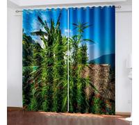 Hanging Curtain, Curtain for Windows Living Room Blue Green Brown Leaf and Trees Landscape Polyester 2 Panels 104x108inch