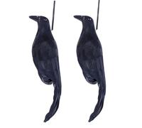 Hanging Dead Crow Decoys | 2PC Dead Crow Deterrente | Realistic Black Feathered Crows Bird Scarer Decoys Halloween Scary Prop | Large Raven Pigeon Deterrents Scarer for Garden Decorations