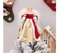 Hanging Decor Christmas Angel Doll Tree Top Star Gold Red Winged Fabric Dress Christmas Angel Decoration for Xmas Tree Holiday Party Festive Season Birthday Gift