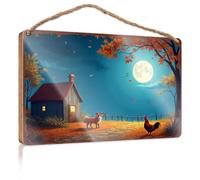 Hanging Decor Outdoor Porch Autumn Night In The Countryside: Moonlit Scene With Fox And Roost Wooded Sign Hanging Wooden Sign Diy Front Porch Decor(23X35CM)