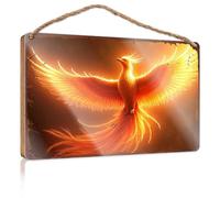 Hanging Decor Outdoor Porch Golden Phoenix Rising: A Mythical Bird Of Fire Wooded Sign Hanging Wooden Sign Diy Front Porch Decor(20X30CM)