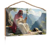 Hanging Decor Outdoor Porch Jesus Resting By A Tree With Sheep In A Mountainous Landscape Wooded Sign Hanging Wooden Sign Diy Front Porch Decor(15X28CM)