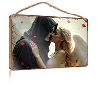 Hanging Decor Outdoor Porch Love Between Life And Death: A Romantic Kiss Wooded Sign Hanging Wooden Sign Diy Front Porch Decor(23X35CM)