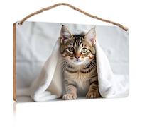Hanging Decor Sign A Cat Wrapped in A Towel Patio Decorations Outdoor Gifts for Husbands(20X30CM)