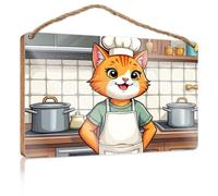 Hanging Decor Sign A Cheerful Cat Chef in The Kitchen Patio Decorations Outdoor Gifts for Husbands(23X35CM)