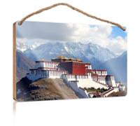 Hanging Decor Sign A Grand Palace Perched On A Hill with Snow-Capped Mountains in The Background Patio Decorations Outdoor Gifts for Husbands(23X35CM)