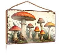 Hanging Decor Sign A Group Of Vibrant Spotted Mushrooms In A Forest Setting Wooded Sign Outdoor Wood Plaque Porch Signs Front Porch Signs(15X28CM)