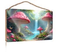 Hanging Decor Sign A Magical Forest with Giant Mushrooms, Butterflies, and A Waterfall Patio Decorations Outdoor Gifts for Husbands(15X28CM)