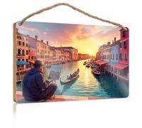 Hanging Decor Sign A Painter Captures Venice's Sunset Beauty Patio Decorations Outdoor Gifts for Husbands(23X35CM)