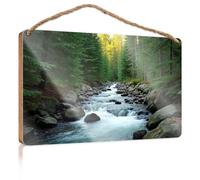 Hanging Decor Sign A Serene Forest Stream Flows Gently Among Lush Green Trees Patio Decorations Outdoor Gifts for Husbands(15X28CM)