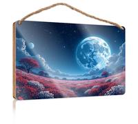 Hanging Decor Sign A Surreal Landscape with Vibrant Red Flowers Under A Starry Sky Patio Decorations Outdoor Gifts for Husbands(23X35CM)