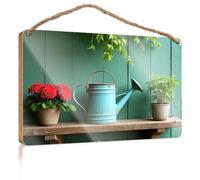 Hanging Decor Sign A Watering Can Sits Between Two Potted Plants Patio Decorations Outdoor Gifts for Husbands(20X30CM)
