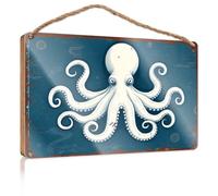 Hanging Decor Sign A White Octopus On A Blue Background Patio Decorations Outdoor Gifts for Husbands(15X28CM)