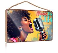 Hanging Decor Sign A Woman Sings Passionately Into A Vintage Microphone Patio Decorations Outdoor Gifts for Husbands(23X35CM)