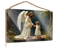 Hanging Decor Sign Angel Guiding A Child Through The Woods Wooden Sign Bathroom Wood Hanging Sign Funny Man Cave Signs(23X35CM)
