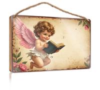 Hanging Decor Sign Angel Reading A Book with Wings Patio Decorations Outdoor Gifts for Husbands(23X35CM)
