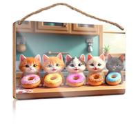 Hanging Decor Sign Cats Enjoying Colorful Donuts in The Kitchen Patio Decorations Outdoor Gifts for Husbands(23X35CM)