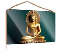 Hanging Decor Sign Golden Buddha Statue in Meditation Pose Patio Decorations Outdoor Gifts for Husbands(15X28CM)