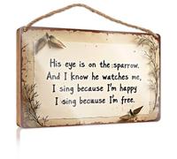 Hanging Decor Sign His Eye Is On The Sparrow. I Sing Because I'm Happy, Free. Home Decor Ideas Kitchen Garden Gifts(23X35CM)