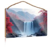 Hanging Decor Sign Nature'S Majesty: A Majestic Waterfall Amidst Autumnal Splendor Wooden Sign Bathroom Wood Hanging Sign Funny Man Cave Signs(15X28CM)