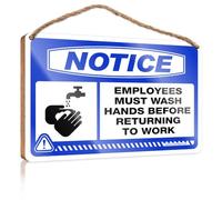Hanging Decor Sign Notice Employees Must Wash Hands Before Returning To Work Wooden Sign Funny Bar Signs Desk Accessories For Women(20X30CM)
