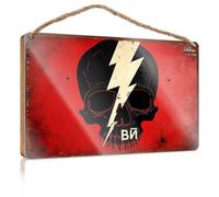 Hanging Decor Sign Skull with Lightning Bolt On Red Background Patio Decorations Outdoor Gifts for Husbands(23X35CM)