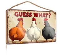 Hanging Decor Sign Three Chickens Standing with Their Backs Turned Wood Kitchen Decor Front Door Decor(23X35CM)